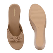 Women Beige Knot Strap Wedge Slides (W-MS-07-BEIGE)