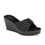 Women Black Knot Strap Wedge Slides (W-MS-07-BLACK)