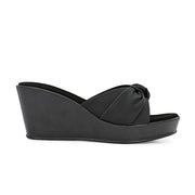 Women Black Knot Strap Wedge Slides (W-MS-07-BLACK)