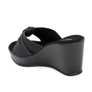 Women Black Knot Strap Wedge Slides (W-MS-07-BLACK)