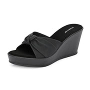 Women Black Knot Strap Wedge Slides (W-MS-07-BLACK)