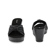 Women Black Knot Strap Wedge Slides (W-MS-07-BLACK)
