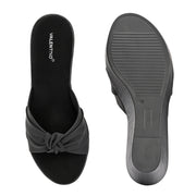 Women Black Knot Strap Wedge Slides (W-MS-07-BLACK)