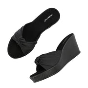 Women Black Knot Strap Wedge Slides (W-MS-07-BLACK)