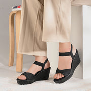 Women Ankle Strap Wedge Sandals (W-MS-08-BLACK)