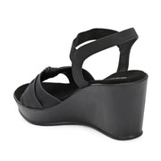 Women Ankle Strap Wedge Sandals (W-MS-08-BLACK)