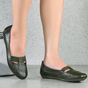 Women Premium Leather Loafer (W-MT-02-Olive)