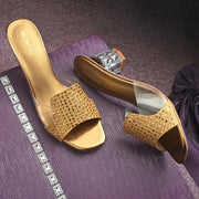 Women Embellished Transparent Strap Block Heels (W-MT-06-ANTIQUE)