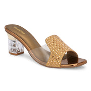 Women Embellished Transparent Strap Block Heels (W-MT-06-ANTIQUE)
