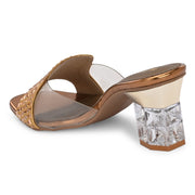 Women Embellished Transparent Strap Block Heels (W-MT-06-ANTIQUE)