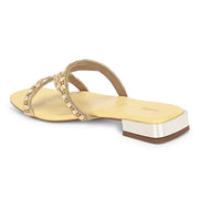 Women Stone Work Cross Strap Ethnic Flats (W-MT-10-YELLOW)