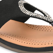 Women Slip-On Toe Post Thong Flats (W-MT-11-BLACK)