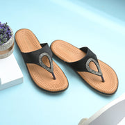 Women Slip-On Toe Post Thong Flats (W-MT-11-BLACK)