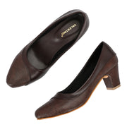 Women Pointed-Toe Block Heel Pumps (W-MT-25-BROWN)