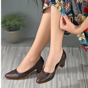 Women Pointed-Toe Block Heel Pumps (W-MT-25-BROWN)