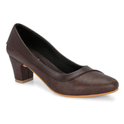 Women Pointed-Toe Block Heel Pumps (W-MT-25-BROWN)