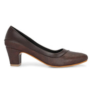 Women Pointed-Toe Block Heel Pumps (W-MT-25-BROWN)