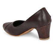 Women Pointed-Toe Block Heel Pumps (W-MT-25-BROWN)