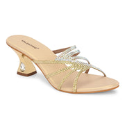 Women Crystal Embellished Ethnic Heels (W-MT-27-GOLD)