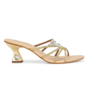 Women Crystal Embellished Ethnic Heels (W-MT-27-GOLD)