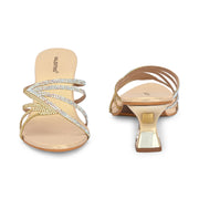 Women Crystal Embellished Ethnic Heels (W-MT-27-GOLD)