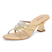 Women Crystal Embellished Ethnic Heels (W-MT-27-GOLD)
