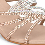 Women Crystal Embellished Ethnic Heels (W-MT-27-ROSEGOLD)