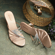 Women Crystal Embellished Ethnic Heels (W-MT-27-ROSEGOLD)