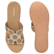 Women Embellished Platform Slides (W-MT-28-BEIGE)
