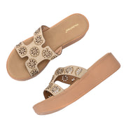 Women Embellished Platform Slides (W-MT-28-BEIGE)
