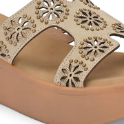 Women Embellished Platform Slides (W-MT-28-BEIGE)