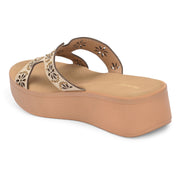 Women Embellished Platform Slides (W-MT-28-BEIGE)