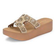 Women Embellished Platform Slides (W-MT-28-BEIGE)