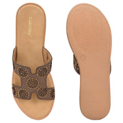Women Embellished Platform Slides (W-MT-28-BROWN)