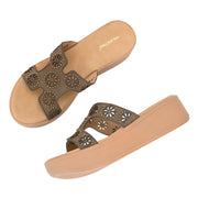 Women Embellished Platform Slides (W-MT-28-BROWN)