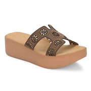 Women Embellished Platform Slides (W-MT-28-BROWN)
