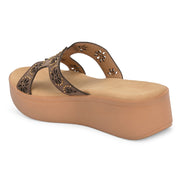 Women Embellished Platform Slides (W-MT-28-BROWN)