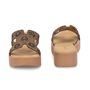 Women Embellished Platform Slides (W-MT-28-BROWN)