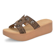 Women Embellished Platform Slides (W-MT-28-BROWN)