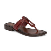 Women Cherry Leather Toe-Ring Flats (W-MT-30-CHERRY)