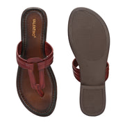 Women Cherry Leather Toe-Ring Flats (W-MT-30-CHERRY)