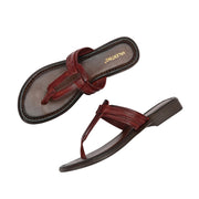 Women Cherry Leather Toe-Ring Flats (W-MT-30-CHERRY)