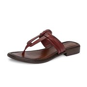 Women Cherry Leather Toe-Ring Flats (W-MT-30-CHERRY)