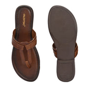 Women Tan Leather Toe-Ring Flats (W-MT-30-TAN)
