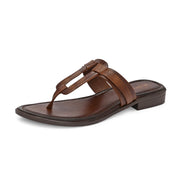 Women Tan Leather Toe-Ring Flats (W-MT-30-TAN)