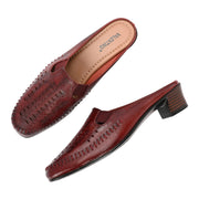 Women Cherry Red Leather Cut-Out Heel Mules (W-MT-31-CHERRY)