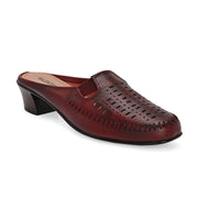 Women Cherry Red Leather Cut-Out Heel Mules (W-MT-31-CHERRY)