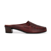 Women Cherry Red Leather Cut-Out Heel Mules (W-MT-31-CHERRY)