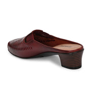 Women Cherry Red Leather Cut-Out Heel Mules (W-MT-31-CHERRY)