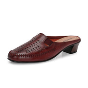 Women Cherry Red Leather Cut-Out Heel Mules (W-MT-31-CHERRY)